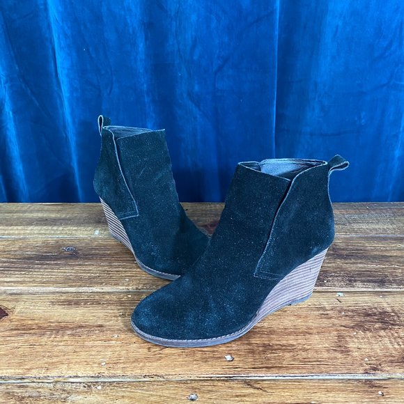 Lucky Brand Black Suede Yoniana Wedge Ankle Bootie Size 8.5M - Picture 10 of 11
